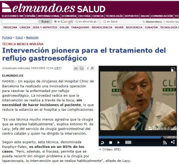 2008-03-19. El Mundo. Intervención pionera para el tratamiento del reflujo gastroesofágico