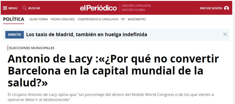 2015-05-09. El Periódico. Por qué no convertir Barcelona en la capital mundial de la salud