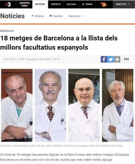 2017-12-16. TV3- 18 metges de Barcelona a la llista dels millors facultatius espanyols