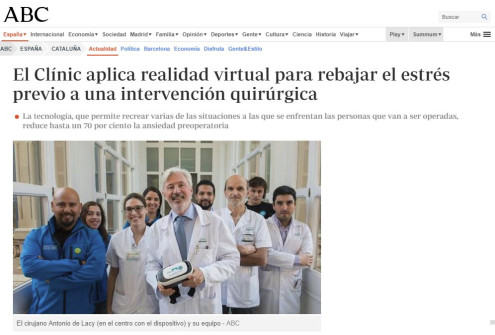 2018-01-09. ABC. El Clinic aplica realidad virtual para rebajar el estrés posteratorio