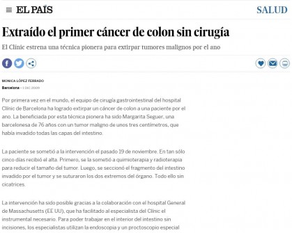 2009-12-01. El País. Extraído el primer cáncer de colon sin cirugía