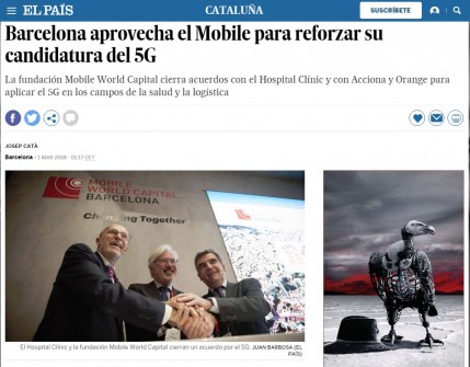 2018-03-01. El País. Barcelona aprovecha el Mobile para reforzar su candidatura del 5G