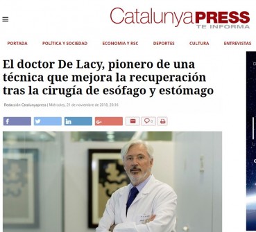 2018-11-121. Catalunya Press. El Dr. de Lacy pionero en una técnica de la cirugía del esófago