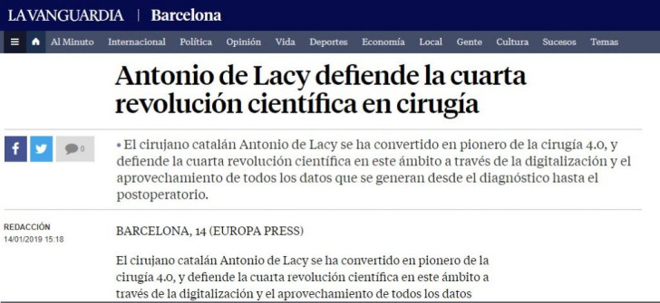2019-14-01. La Vanguardia. El Dr. de Lacy pionero de la cirugía 4.0