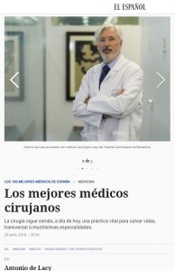 2018-06-20. El Español. El Dr. de Lacy entre los mejores cirujano de España