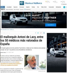 2018-11-15. Diario de Mallorca. El Dr. Antonio de Lacy entre los 50 mejores médicos de España